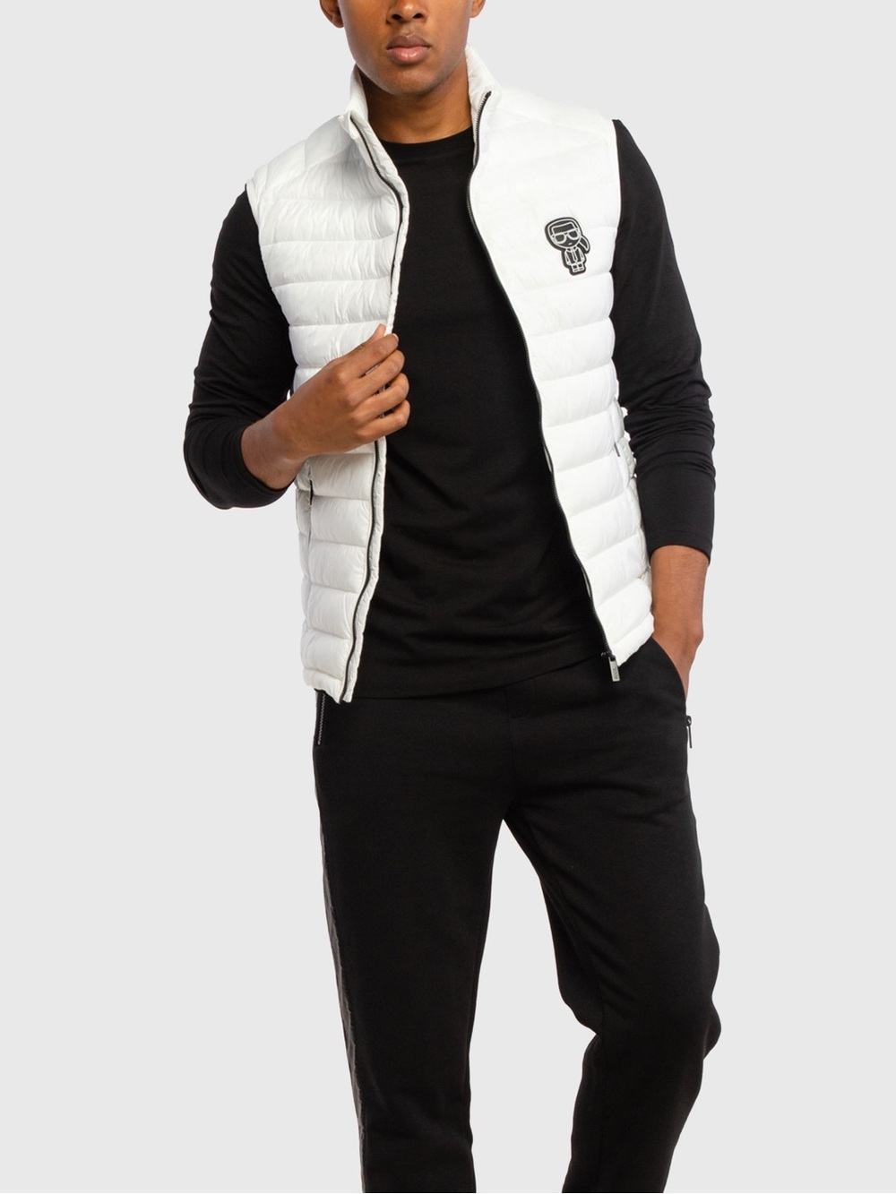 Karl Lagerfeld White Quilted Down-Style Vest with Logo Patch - Picture 6 of 6